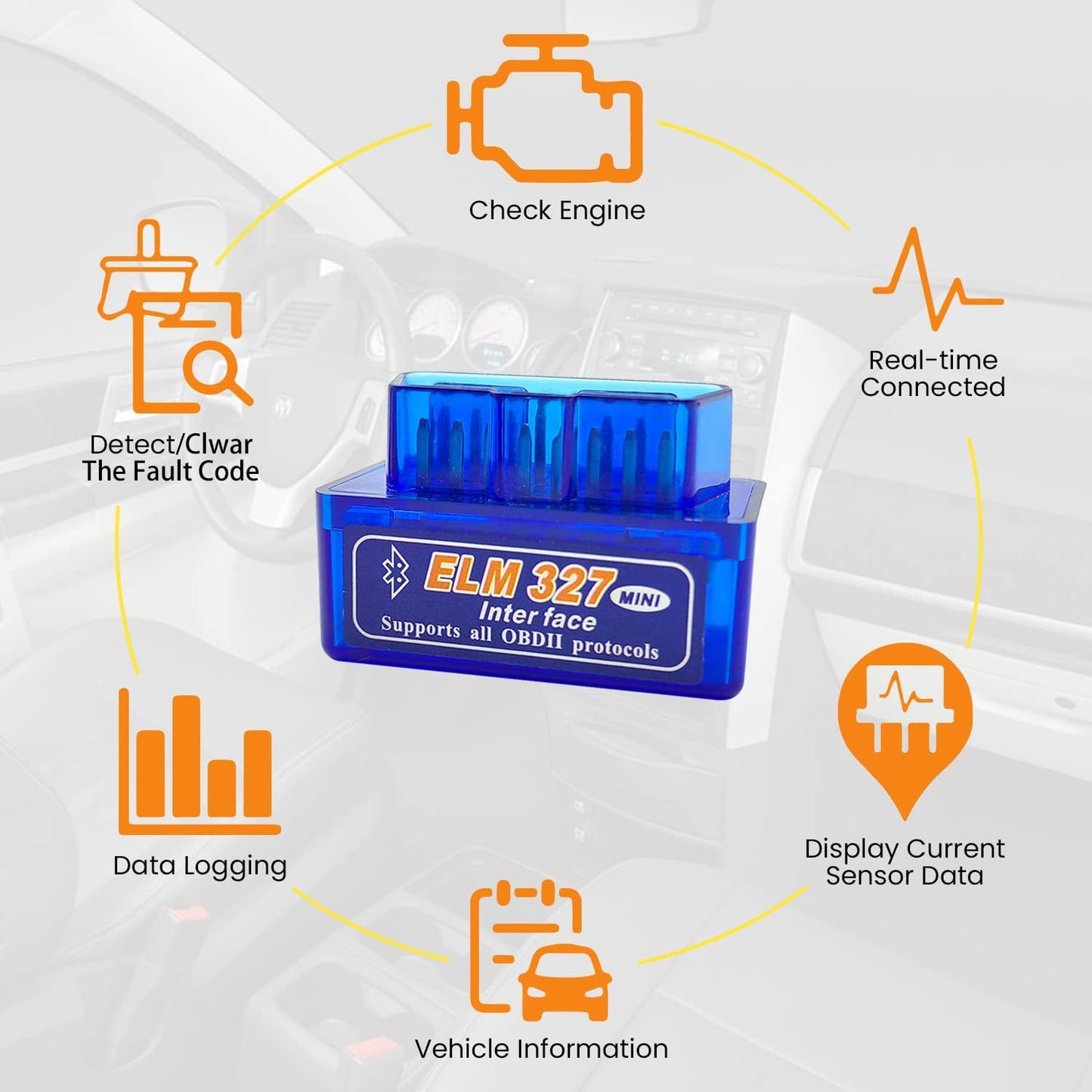 Elm327 OBD2 Bluetooth Automotive Scanner + Free Shipping 