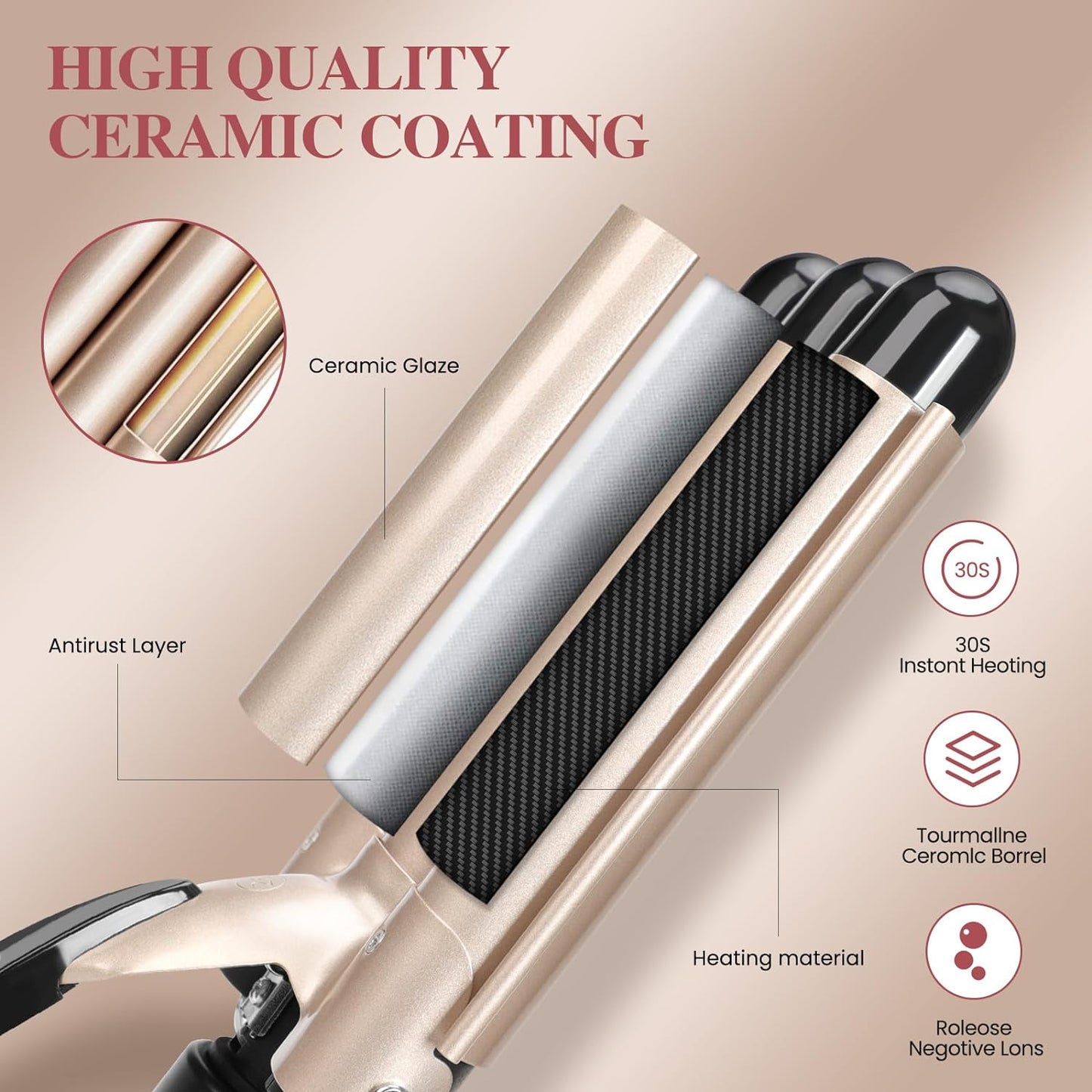 Ceramic Hair Curler 3 Barrels + Free Shipping 