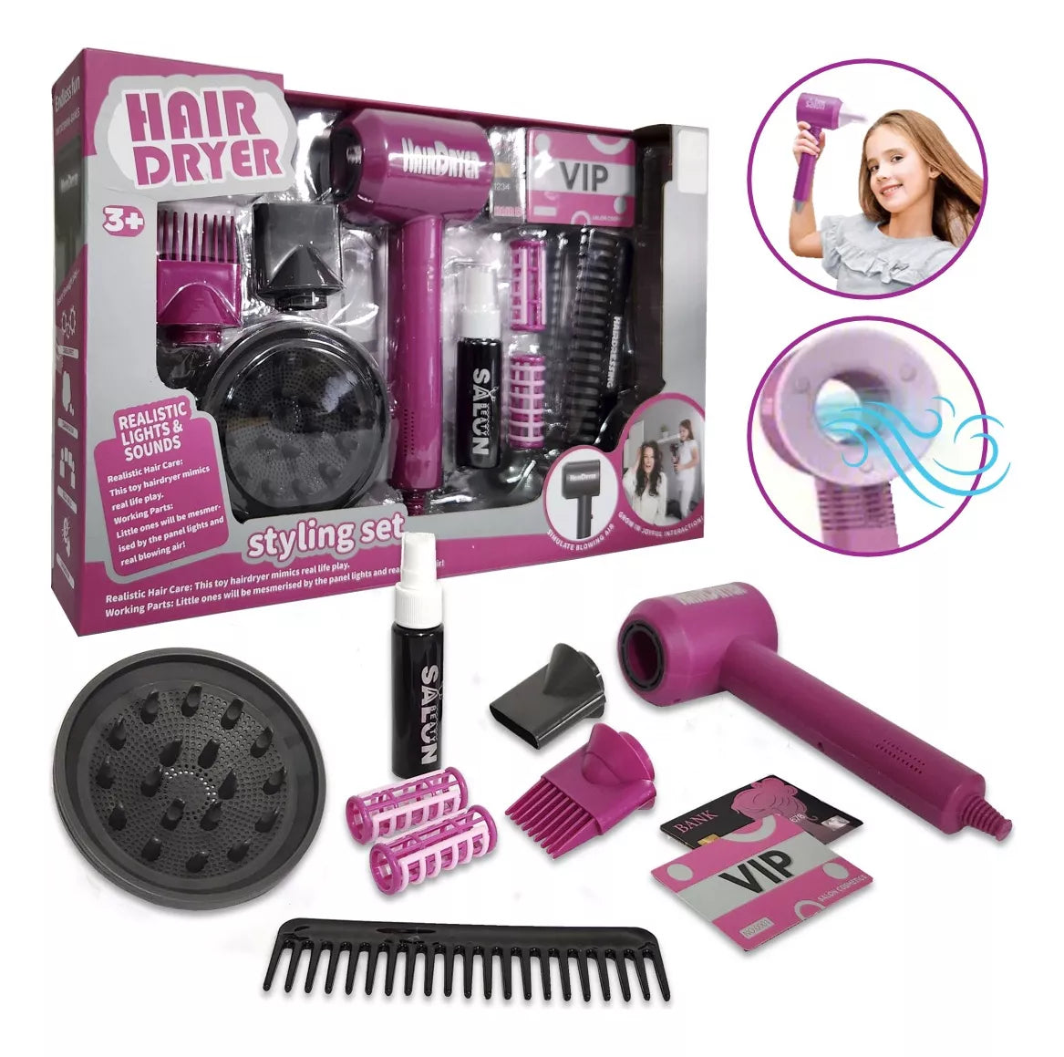 Hair Dryer Brush Kit for Girls + Free Shipping 