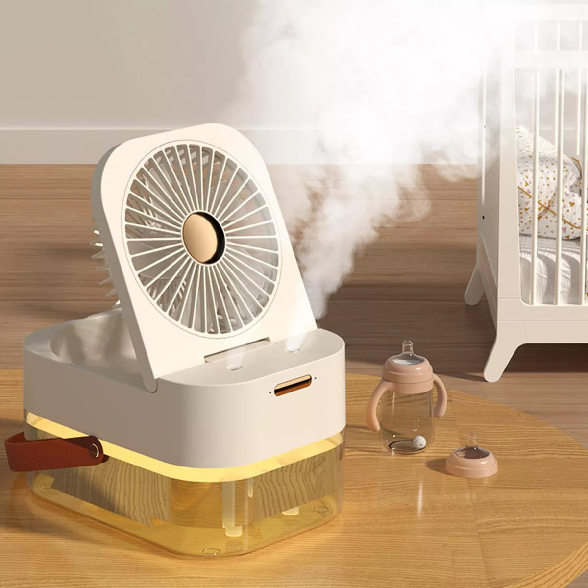 Ventilador Humidificador Doble Pulverización Con Luz Nocturna + Envio Gratis