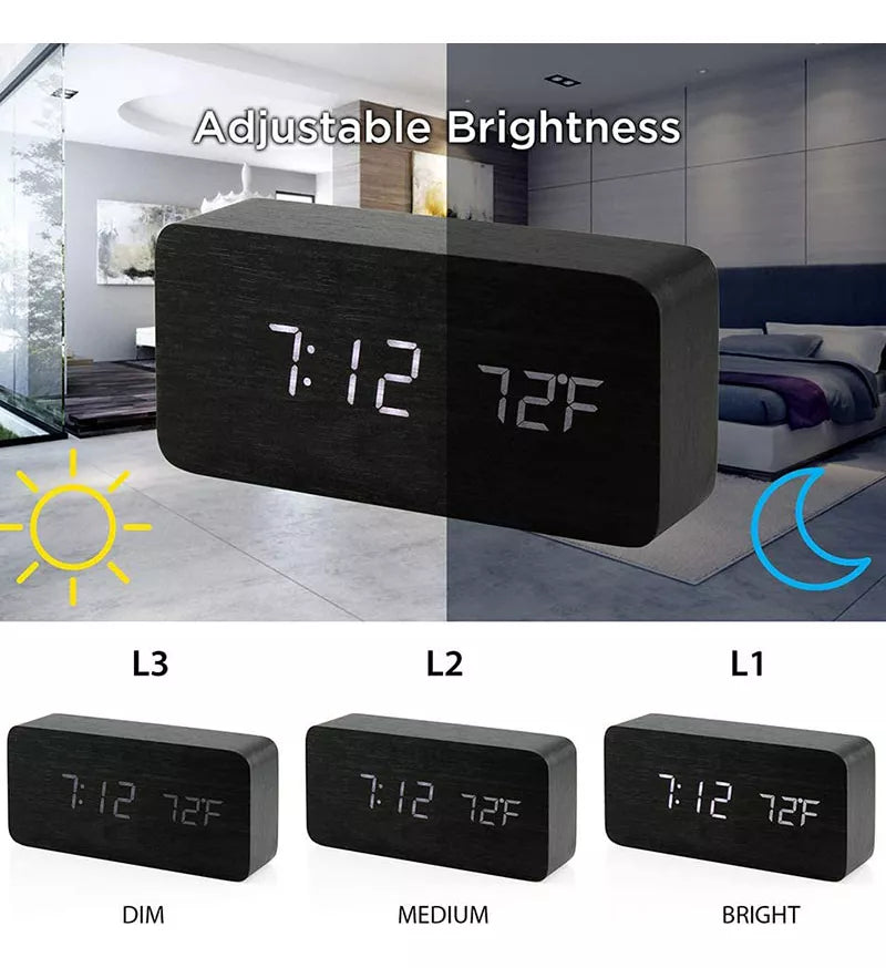 Digital Alarm Clock With Wooden Design 30 CM + Free Shipping