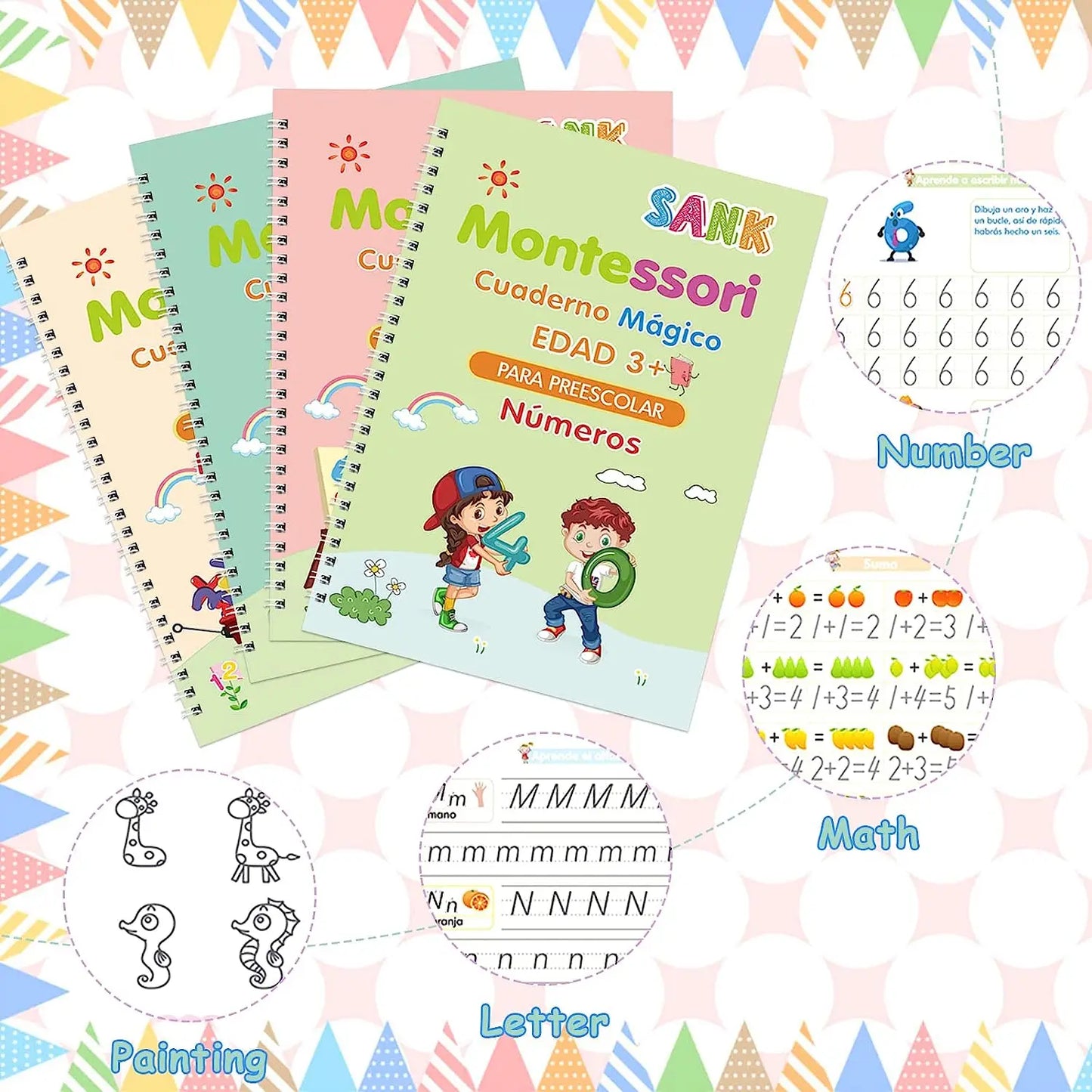 Kit De 4 Cuadernos De Escritura Mágicos Para Niños + Envio Gratis