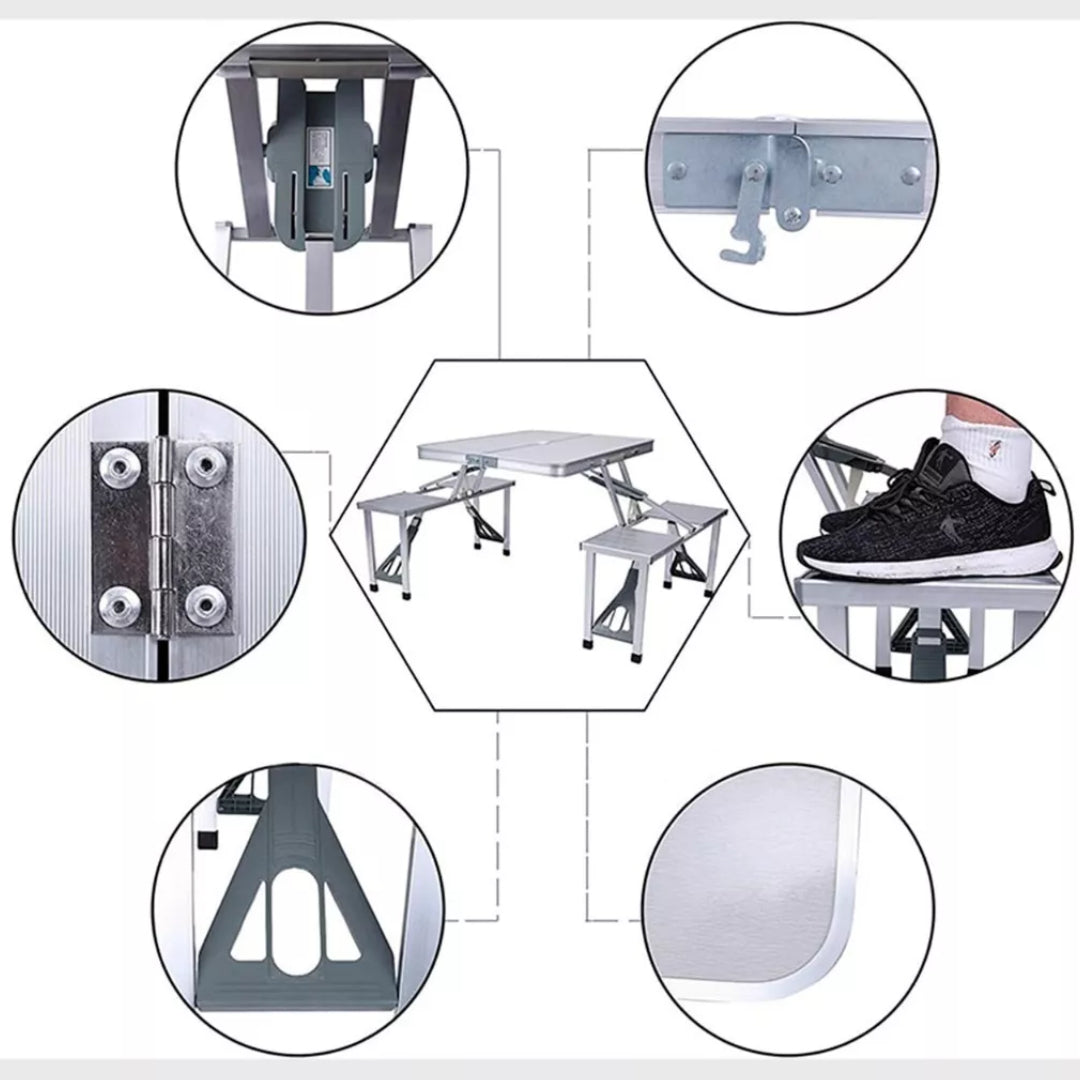 Mesa Plegable Portatil De Aluminio Con 4 Asientos