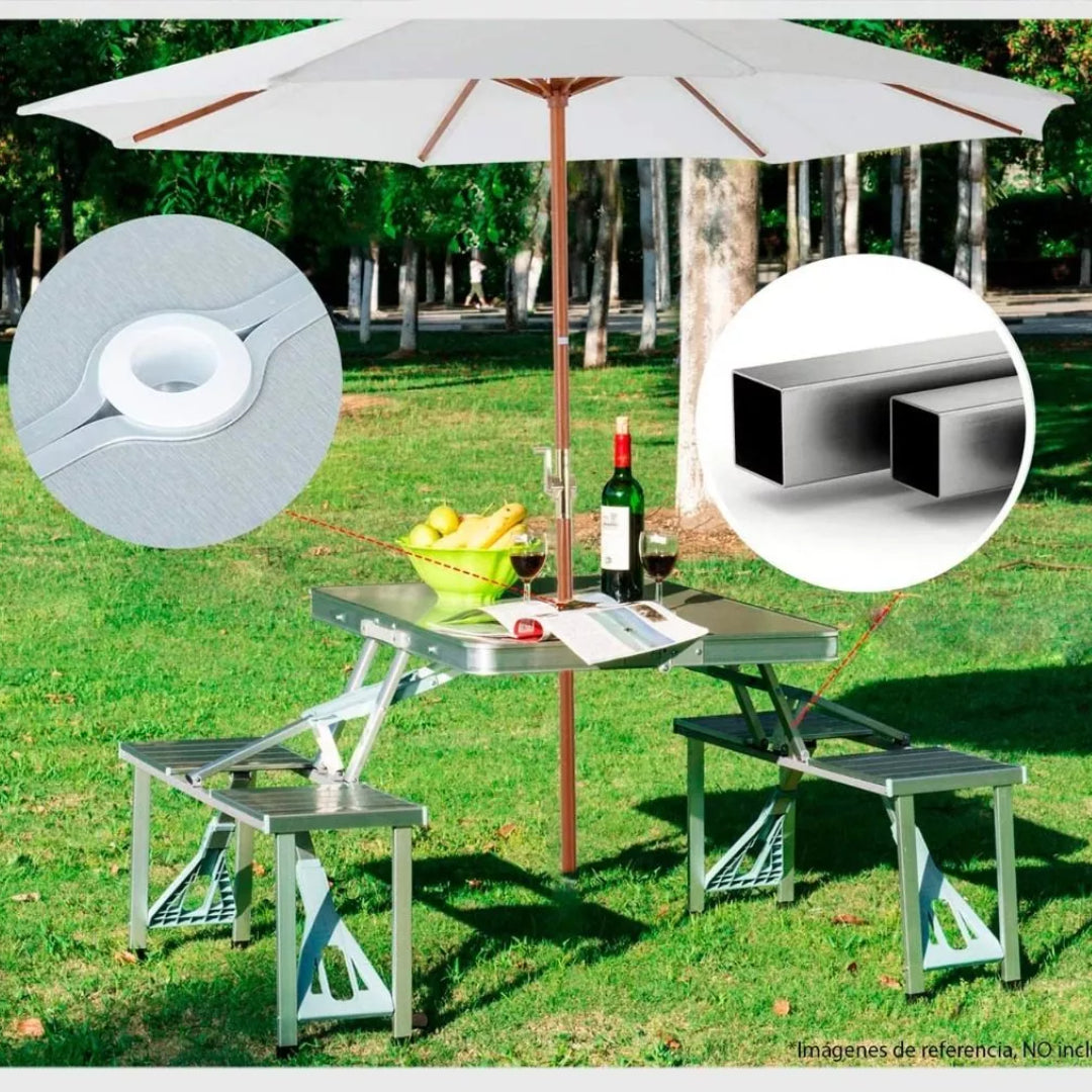 Mesa Plegable Portatil De Aluminio Con 4 Asientos