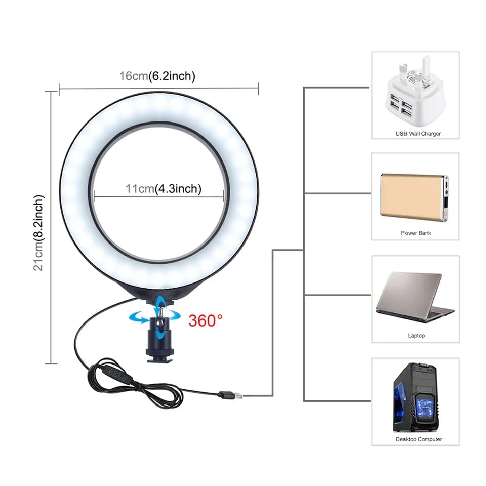 Professional 16cm Ring Light with Tripod 