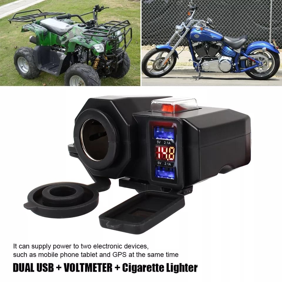 12V Dual USB Motorcycle Charger &amp; Digital Voltmeter + Free Shipping