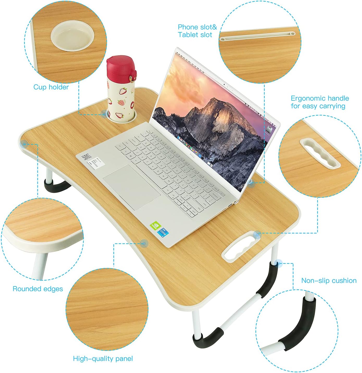 Folding Desk Table With Cup Holder + Free Shipping 