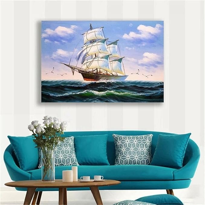 Sailboat at Sea Painting + Free Shipping 