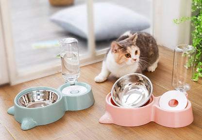 Stainless steel pet feeder with water dispenser