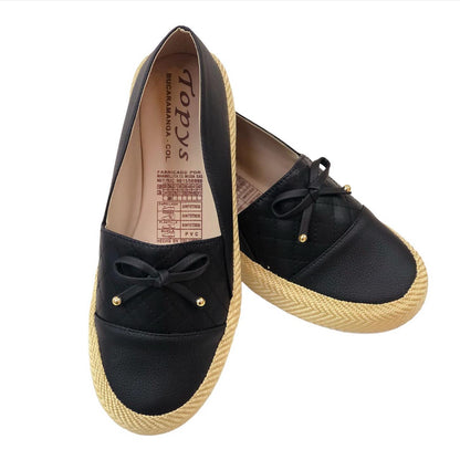 Black Women's Loafers Shoes With Bow