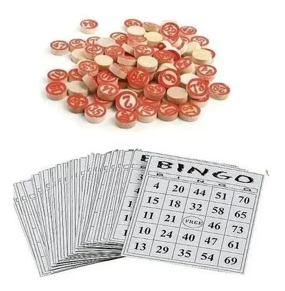 Juego De Bingo Familiar 40 Tablas Y 75 Fichas Madera