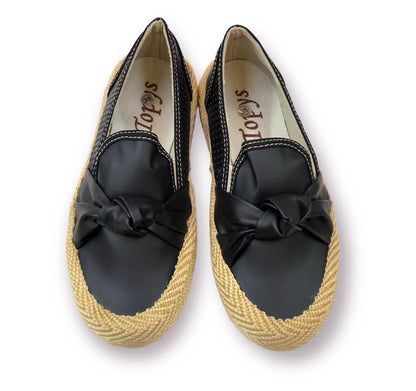 Black Women's Loafers Shoes With Bow