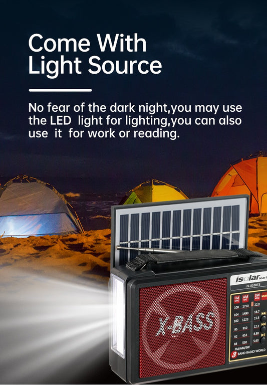 Solar Radio with Rechargeable LED Flashlight AM/FM USB Micro SD