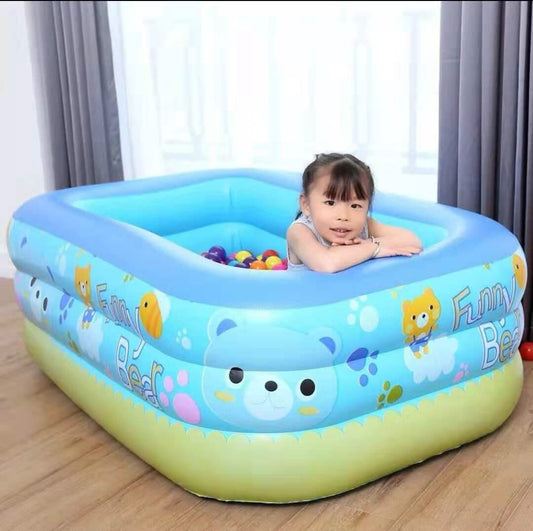 Rectangular Inflatable Pool Three Rings With Panda Design Measures 1.80*1.40*60cm 