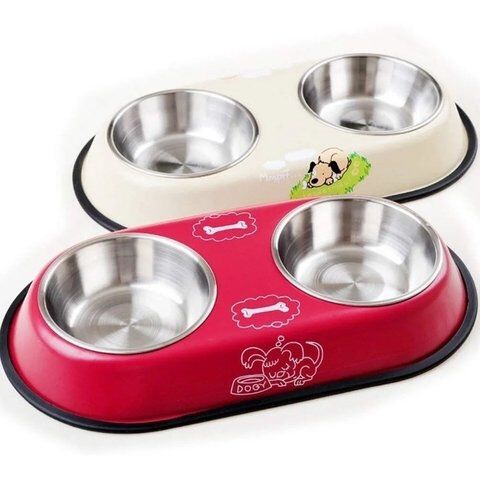 Double Pet Feeder with Anti-Rust Dishes