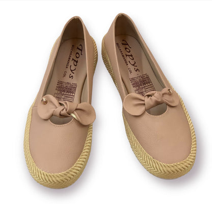 Nude Pink Ladies Loafers Shoes With Bow