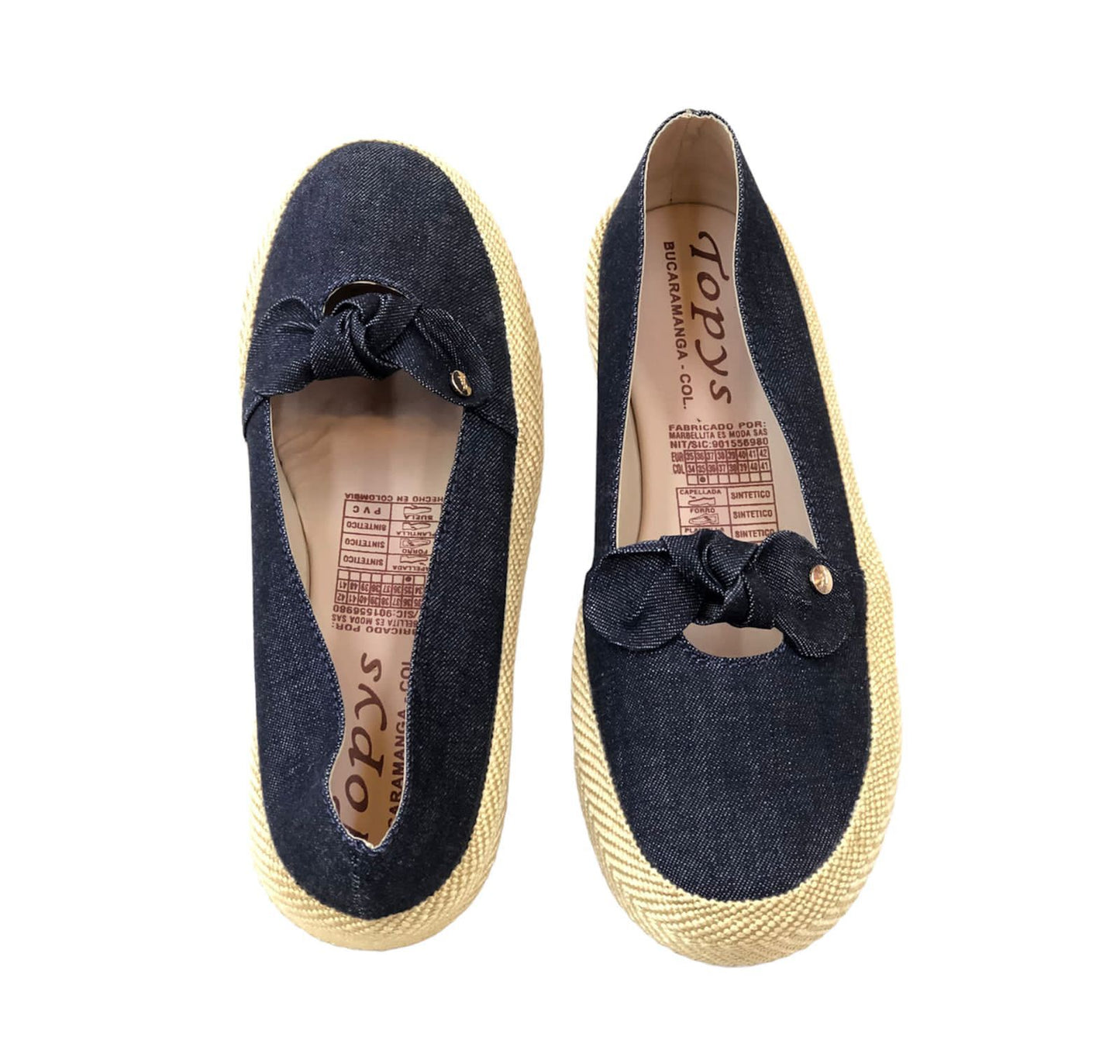 Ladies Jean Fabric Loafer Shoes with Bow