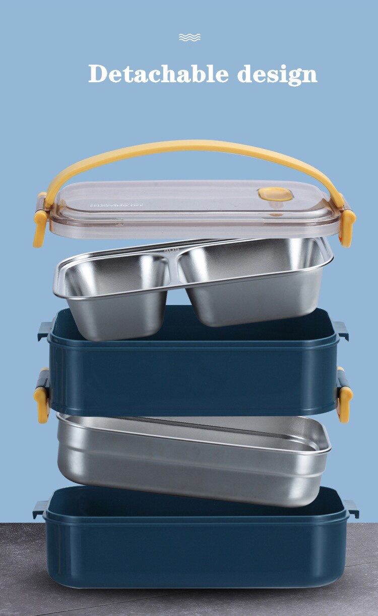 Double Compartment Lunch Box With Stainless Steel Plates