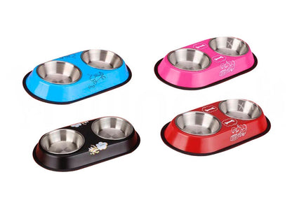 Double Pet Feeder with Anti-Rust Dishes