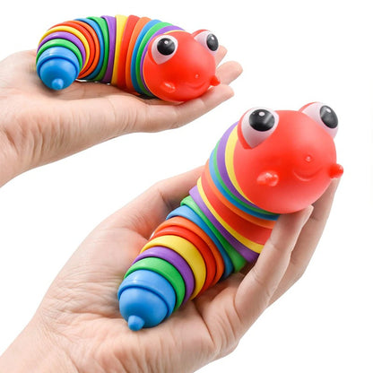 3D Rainbow Worm Slug Fidget Toy Flexible Jointed Sensory Anti-Anxiety Relief 