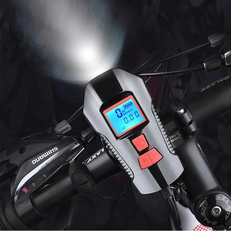 Odómetro Velocimetro Luz Y Pito Bicicletas 350 Lumens 3 En 1