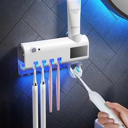 Toothbrush Sterilizer Holder + Toothpaste Dispenser