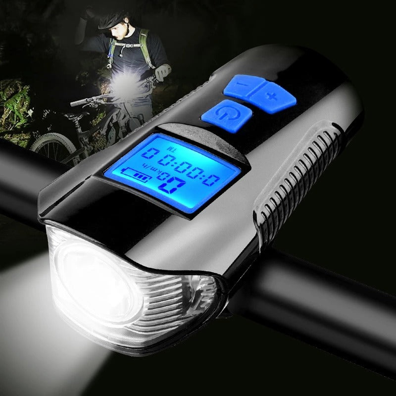 Odómetro Velocimetro Luz Y Pito Bicicletas 350 Lumens 3 En 1