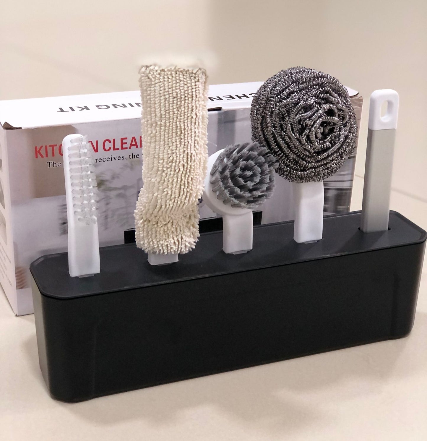 Kitchen cleaning kit with brush holder 