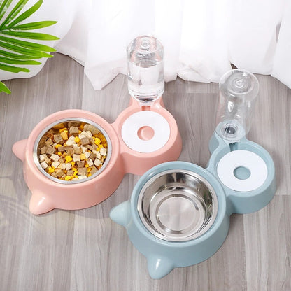 Stainless steel pet feeder with water dispenser