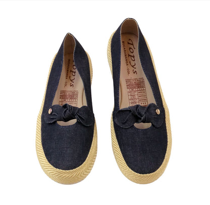 Ladies Jean Fabric Loafer Shoes with Bow