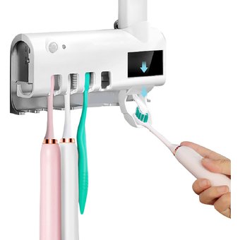 Toothbrush Sterilizer Holder + Toothpaste Dispenser