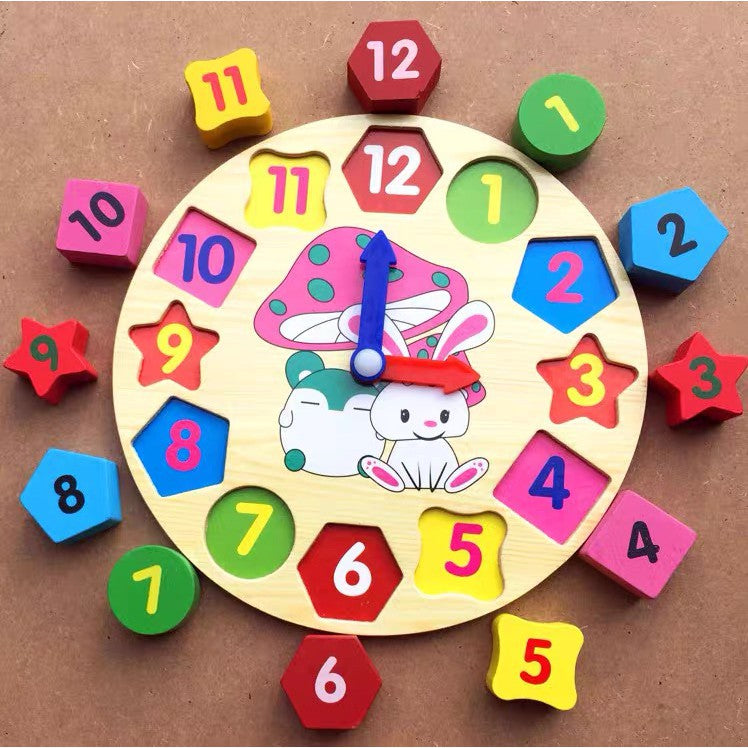 Educational Clock with Multicolor Wooden Figures 