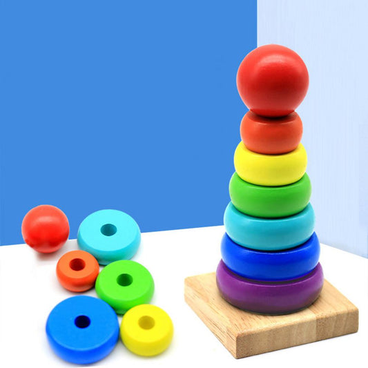 Educational Rainbow Wooden Rings Tower