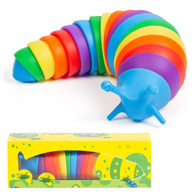 3D Rainbow Worm Slug Fidget Toy Flexible Jointed Sensory Anti-Anxiety Relief 