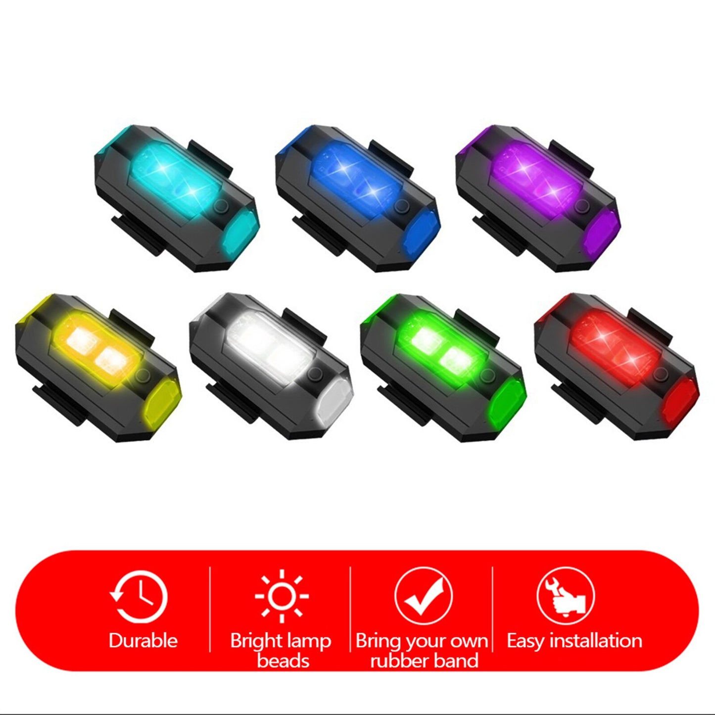 7 Color USB Rechargeable LED Motorcycle/Car Lights + Free Shipping