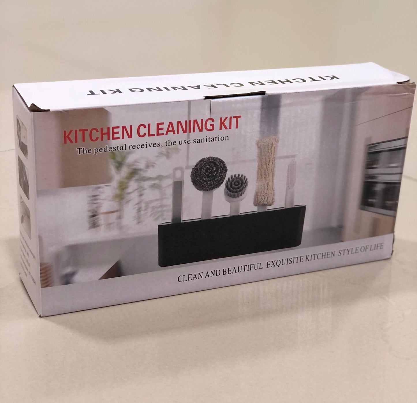 Kitchen cleaning kit with brush holder 