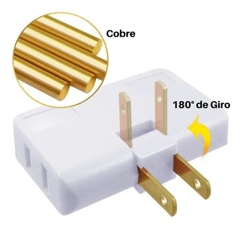 3 Unidades de Adaptador Extensor Toma Corriente 3 Puertos Giratorio 180°