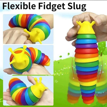 3D Rainbow Worm Slug Fidget Toy Flexible Jointed Sensory Anti-Anxiety Relief 