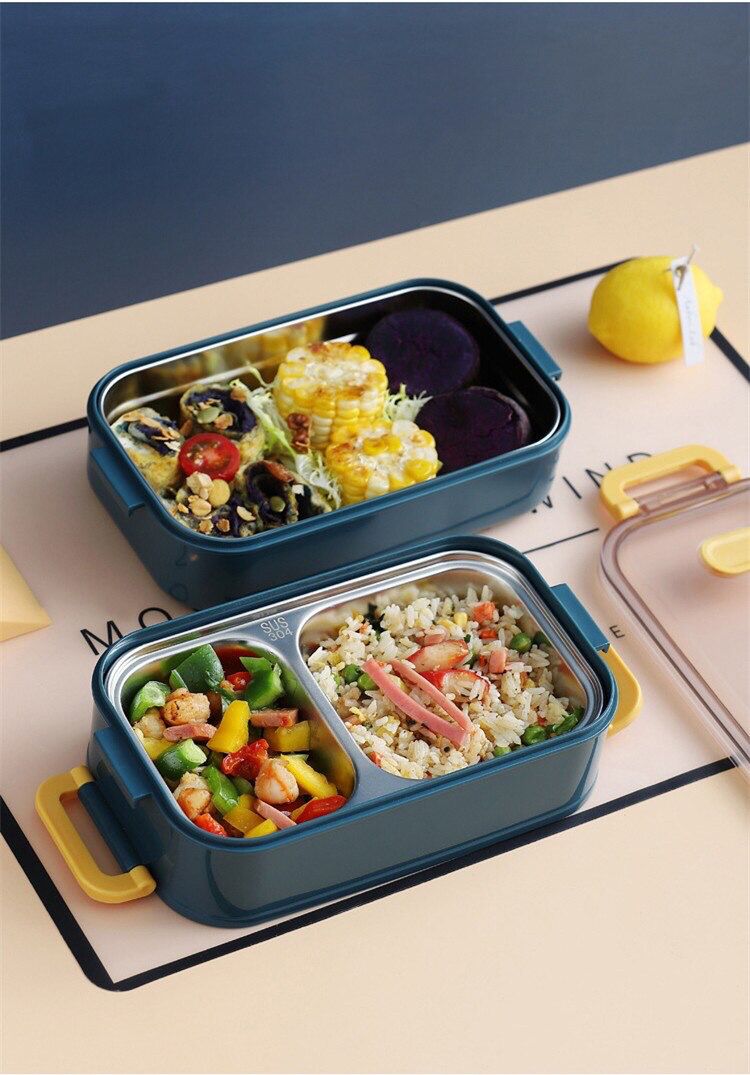 Double Compartment Lunch Box With Stainless Steel Plates