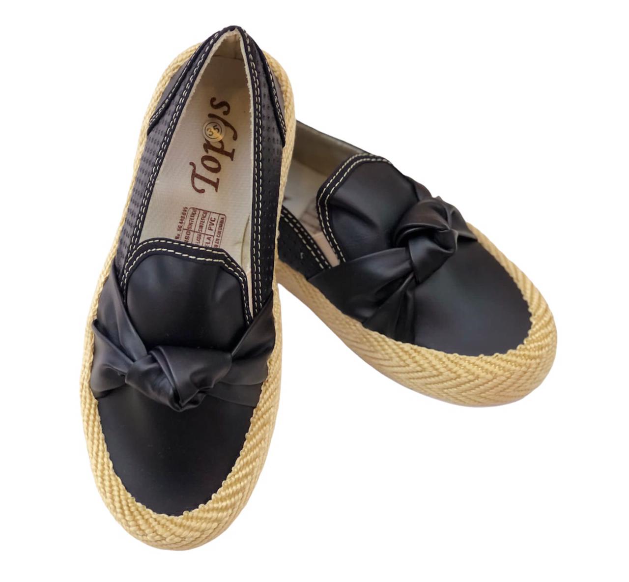 Black Women's Loafers Shoes With Bow