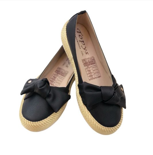 Black Women's Loafers Shoes With Bow