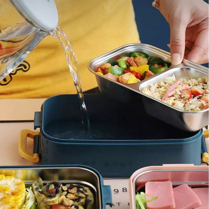 Double Compartment Lunch Box With Stainless Steel Plates