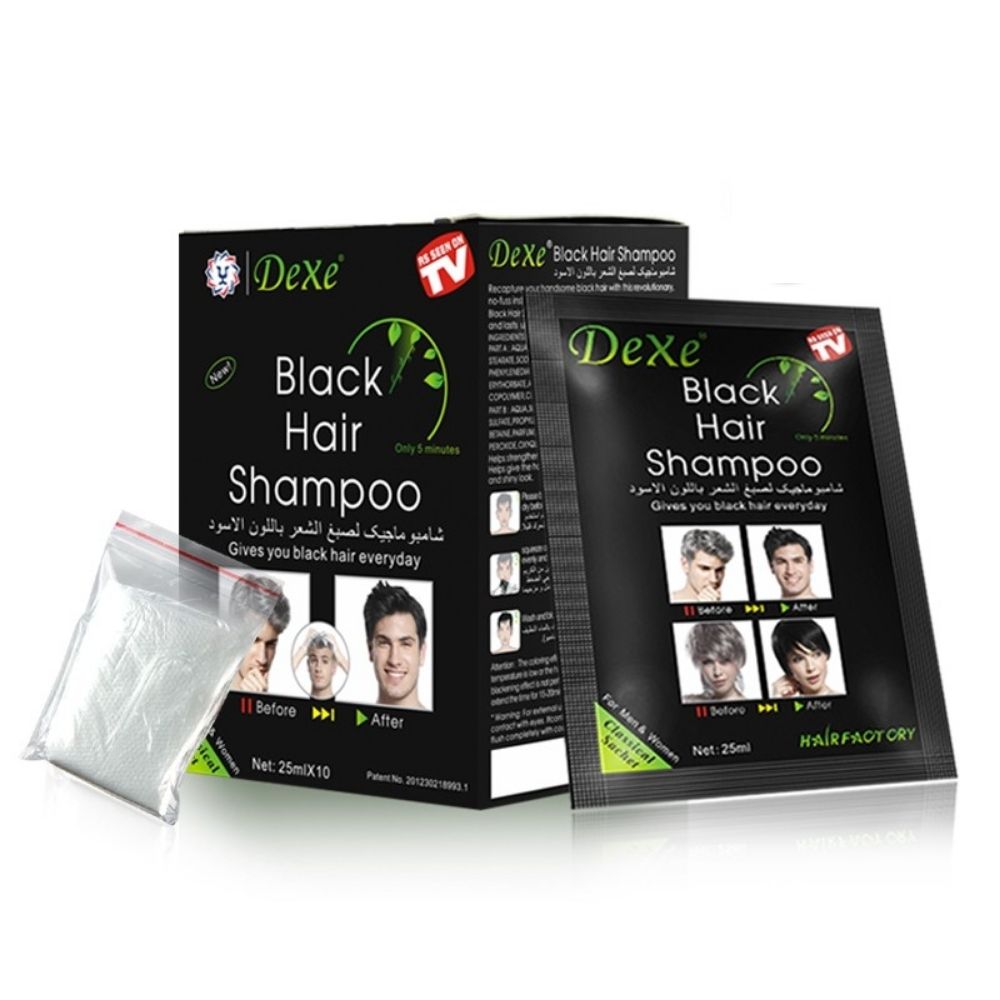 Shampoo Covers Gray Hair Black Color Box X10 Sachets