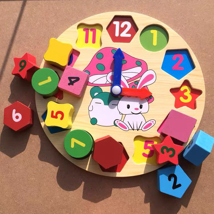 Educational Clock with Multicolor Wooden Figures 