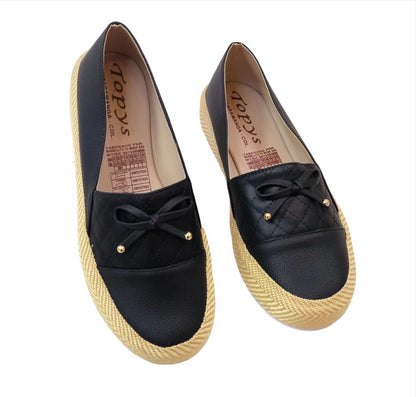 Black Women's Loafers Shoes With Bow