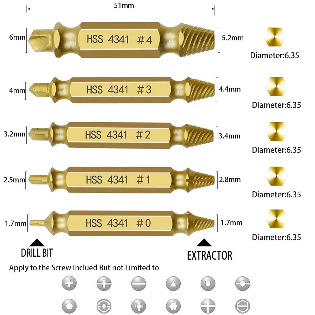 6 Piece Damaged Screw Extractor Drill Bit Set + Free Shipping