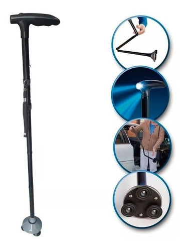 Adjustable walking stick with flashlight